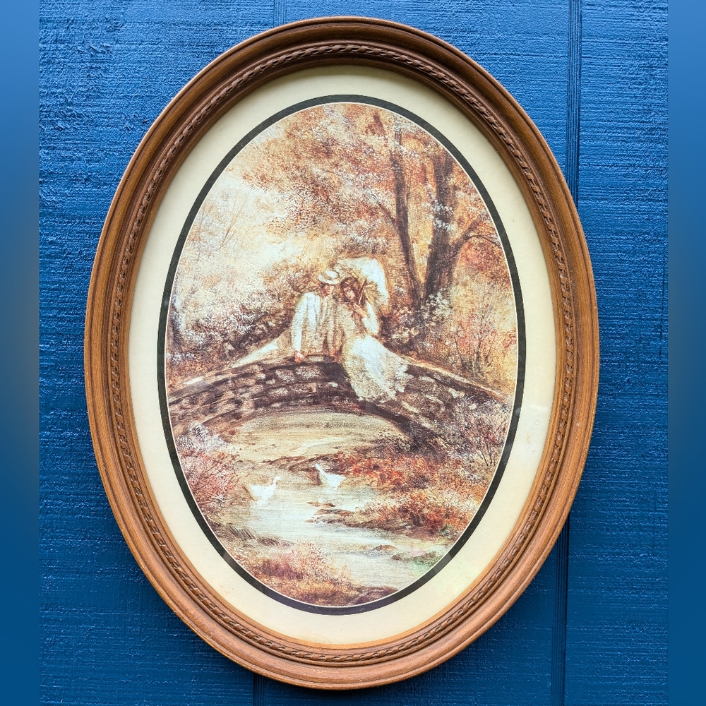 Vintage Home Interior Couple Picture Bridge Ducks Framed art 70s